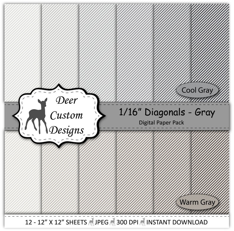 Gray Diagonal Stripes Digital Paper Pack | Scrapbook Paper (instant ...