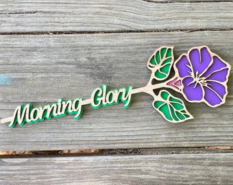 Morning Glory Name Flower Wooden Mother's Day Gift, Personalized Valentine's Day Gift, September Birth Month Flower Anniversary Gift for Her