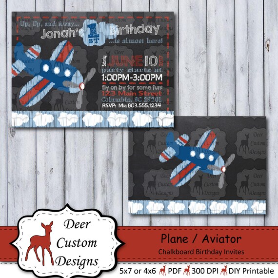 Plane Birthday Invitation | Aviator Chalkboard Birthday Invite | Chalkboard Plane Party | Time Flies Birthday Party | Plane Birthday Invite Il_570xn