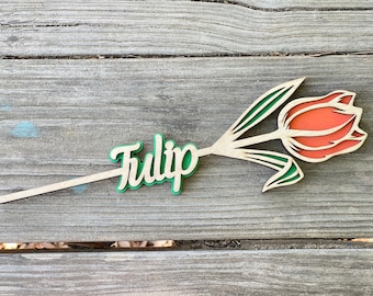 Tulip Name Flower Wooden Mother's Day Gift, Personalized Valentine's Day Prom Gift, April Birth Month Flower Anniversary Gift for Her