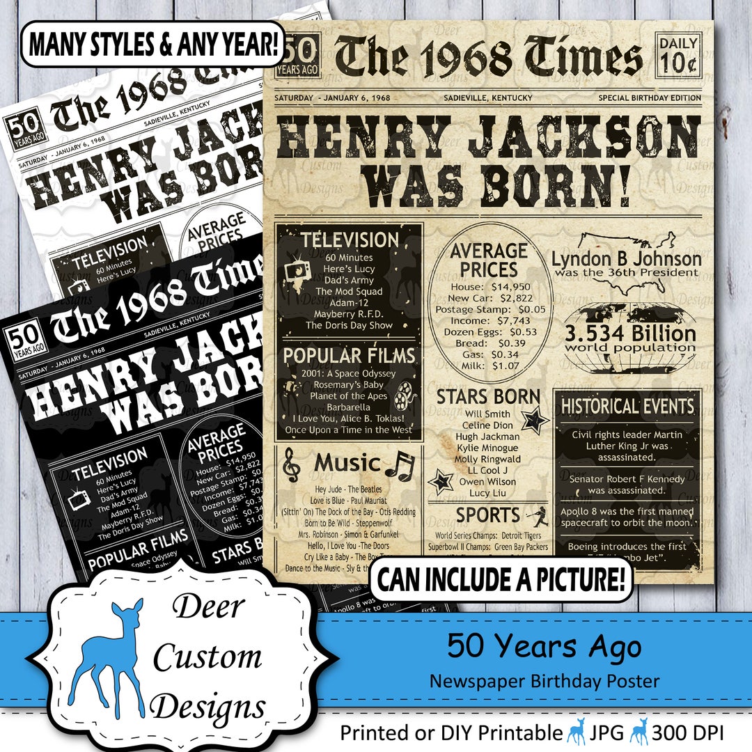 50th Birthday Poster | 50th Anniversary Poster | Newspaper Poster | 50 ...