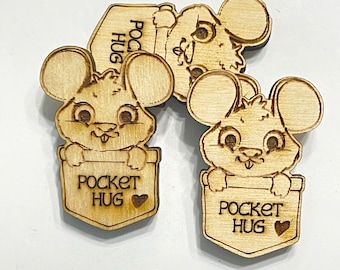 Mouse Pocket Hug Laser Ready Cut File for Glowforge or Other Lasers | SVG and PDF Digital Cut File | Cute Pocket Pal Token Engraving File