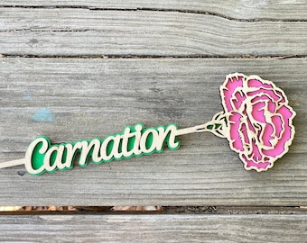 Carnation Name Flower Wooden Mother's Day Gift, Personalized Valentine's Day Prom Gift, January Birth Month Flower Anniversary Gift for Her