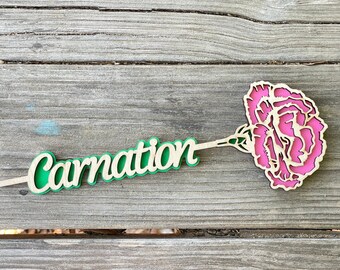 Carnation Name Flower Wooden Mother's Day Gift, Personalized Valentine's Day Prom Gift, January Birth Month Flower Anniversary Gift for Her