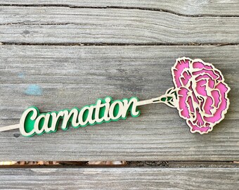 Carnation Name Flower Wooden Mother's Day Gift, Personalized Valentine's Day Prom Gift, January Birth Month Flower Anniversary Gift for Her