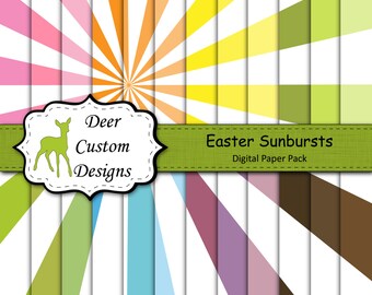 Easter Digital Paper Pack | 24 Sunburst Sunrays Scrapbook Paper | Instant Download