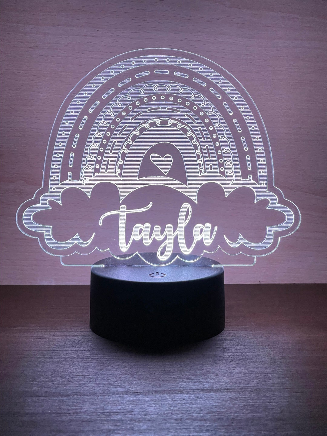 Rainbow Personalized Laser Engraved Acrylic Night Light Girl or Boy