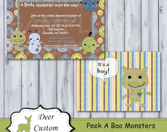 Aangepaste Peek A Boo Monster Baby Shower Uitnodiging | Peek A Boo Monster Nursery van Cocalo | Afdrukbare of bedrukte | Alleen voor persoonlijk gebruik