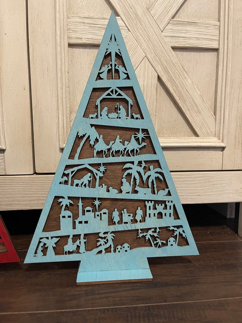 Wooden Nativity Tree: Freestanding Christmas Scene Home Decor - Etsy