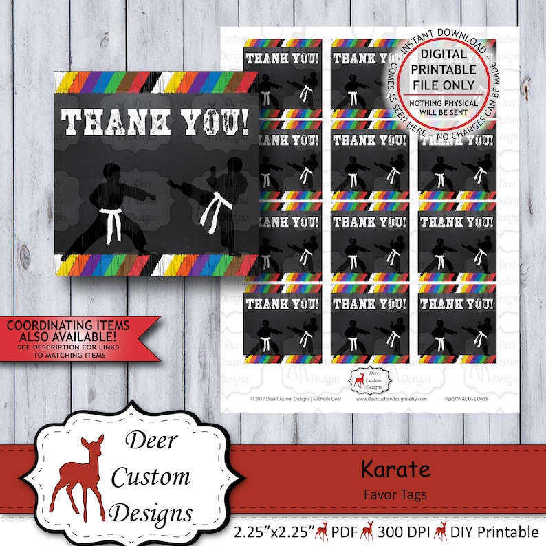 Karate Favor Tags Karate Birthday Labels Ninja Favor Tags Etsy
