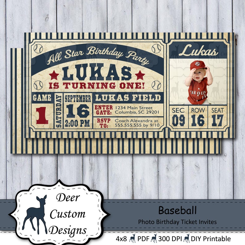 Baseball Birthday Invite Baseball Invitation Baseball Birthday Party Baseball Ticket Invite Vintage Baseball Ticket Invite Photo image 1