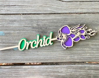 Orchid Name Flower Wooden Mother's Day Gift, Personalized Valentine's Day Prom Gift, Aquarius Birth Sign Flower Anniversary Gift for Her