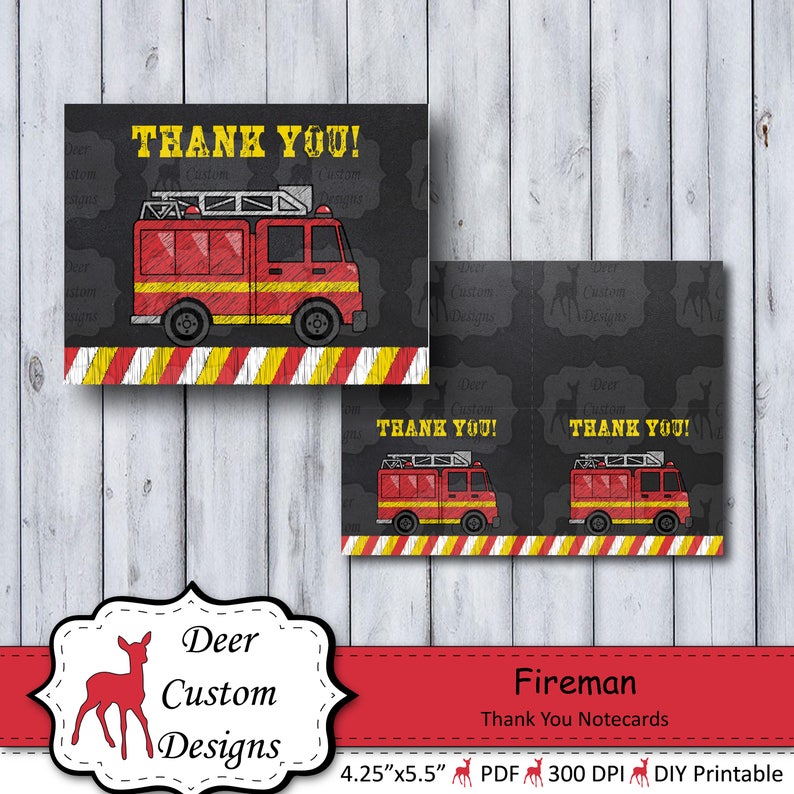 Fireman Birthday Thank You Notes Fire Truck Notecards - Etsy