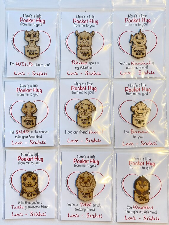 Valentine's Day Pocket Hug Gift | Personalized Kid Classroom Set Valentine Favor | Assembled Non candy Boy Girl School Pocket Pal Token Card Il_570xn