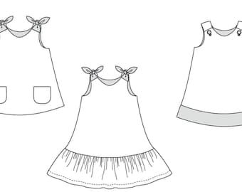 Sewing Pattern Dress STEFFI PDF Reversible Tunic Bow Pocket Sizes 9m-12y