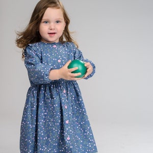 Dress Mimi sizes 6m-7y, two variants with long sleeves or sleeveless, ruffled bodice and front button, Sewing pattern pdf  by Patternforkids