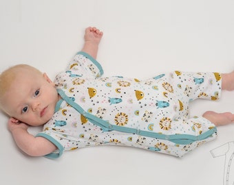 Schnittmuster ebook  Baby Strampler mit durchgehender Knopfleiste Größen 50-104 LEON von Patternforkids