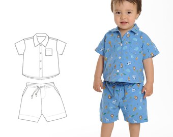 Patrón de costura camisa TOM y pantalón NOAH conjunto paquete ahorro para bebé y niño tallas 68-122 Patternforkids