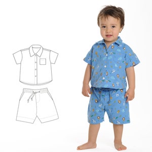 Boys baby/toddler shirt and pants, sewing pattern eBook pdf. TOM+NOAH sizes 6m to 7y by Patternforkids.