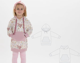 Arwen Toddler Kids Girls Tunic casual sweatshirt sewing pattern pdf, 12m to 11y