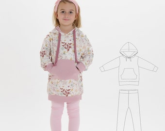 Toddler Kids Girls Tunic casual sweatshirt and leggings sewing pattern ebook pdf, 12m to 11y