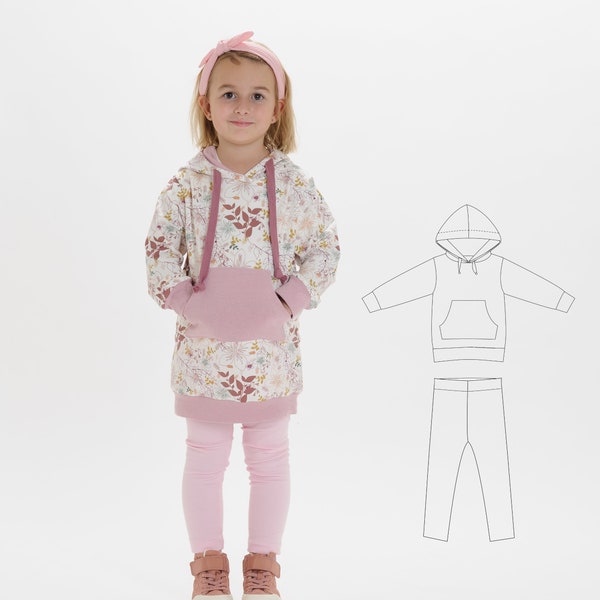 Schnittmuster Sweatshirt/Tunika und Leggings Set-Ebook Pdf, Größen 80 bis 146