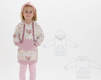 Hoodie Tunic PDF Pattern ARWEN – Hood or Cowl Neck Sizes 12m–11y