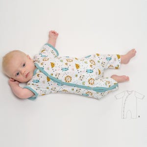 Baby romper with long or short sleeves Sewing Pattern PDF | Baby Jumpsuit | Sizes Newborn to 4y | Snap Closure | Easy Baby Pattern