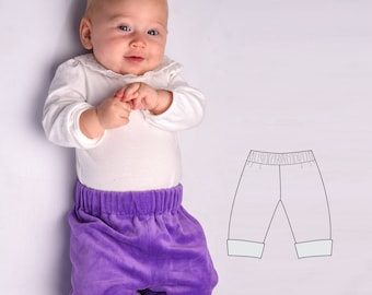 Babyhose gefüttert Wende- Hose mit Gummizug und Saumumschlag für Junge + Mädchen,  Schnittmuster pdf FIORETTO von Patternforkids