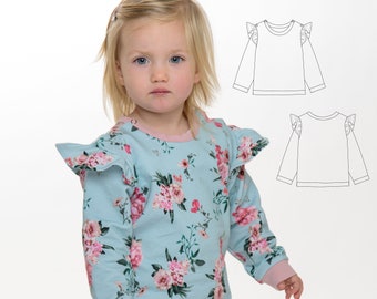 Sewing pattern sweatshirt with ruffles for girls SOPHIE by Patternforkids ebook pdf, sizes 0m-4Y