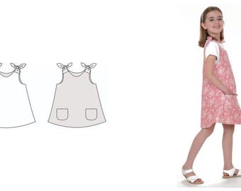Reversible Dress Pattern JULE – Girls Tunic with Bow & Pocket PDF 9m–12y