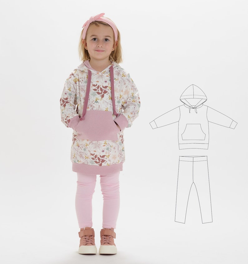 Toddler Kids Girls Tunic casual sweatshirt and leggings sewing pattern ebook pdf, 12m to 11y image 1