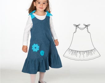 Ruffle Dress Pattern SIENA – Girls A-Line Dress 3-in-1 PDF 9m–12y