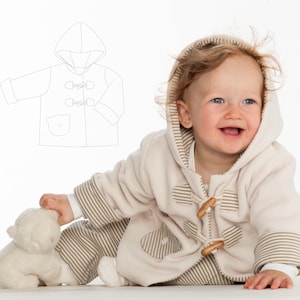 Sewing Pattern Baby Jacket BRIO PDF Lined Hood Wood Buttons Sizes 3m-4y