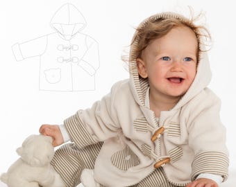 Baby Jacket Sewing Pattern BRIO – Lined Hooded Coat with Wood Buttons PDF 3m–4y