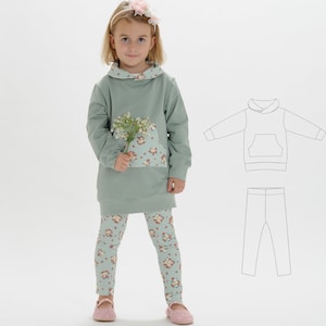 Girls Hooded Sweatshirt and Leggings Set Sewing Pattern Toddler Kids Girls, ebook printable pattern A4/US letter & A0 sizes 12m to 11y