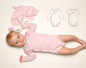 Wrapped bodysuit „Cielo“ and "Teddy" cuddly toy and a tooth cloth, pdf Pattern, sizes preemies to 2y