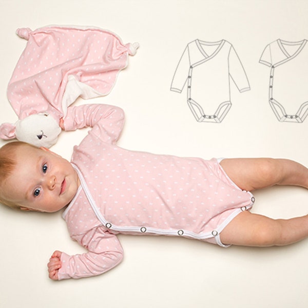 Baby Kinder Body Wickelbody Schnittmuster pdf mit Ärmel langarm od. kurzarm mit Druckknöpfen ebook CIELO von Patternforkids