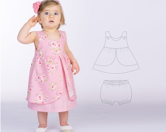 Baby Dress Pattern ROSA + Bloomers STELLA – Pinafore PDF Sewing Set 0m–4