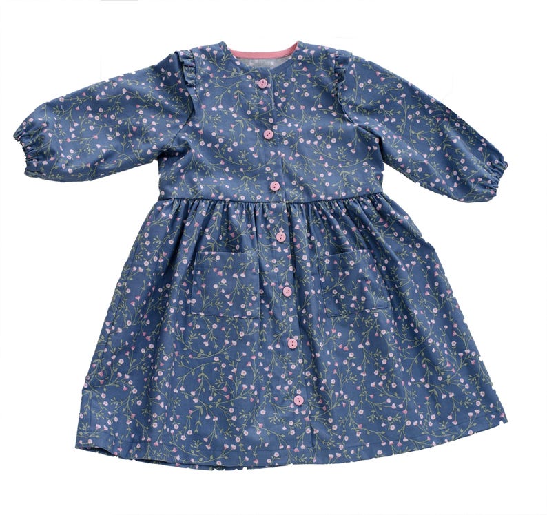 Digital Sewing Pattern Girls Dress Tutorial PDF Download Complete Instructions Beginner Friendly Guide Multiple Size Options Long Sleeve Sleeveless Versions Ruffle Bodice Design Button Front Detail Gathered Skirt Style Photo Tutorial