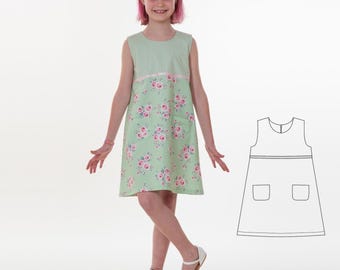 Girls Dress Pattern GEMMA – A-Line Dress with Zipper and Pockets PDF 2y–13y