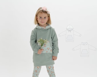Kids Tunic Pattern ARWEN – Long Hoodie with Hood or Cowl Neck PDF 12m–11y