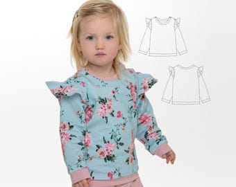 Baby Girl Dress Pattern SOPHIE – Ruffle Sweatshirt & Dress 2-in-1 PDF 0m–4y