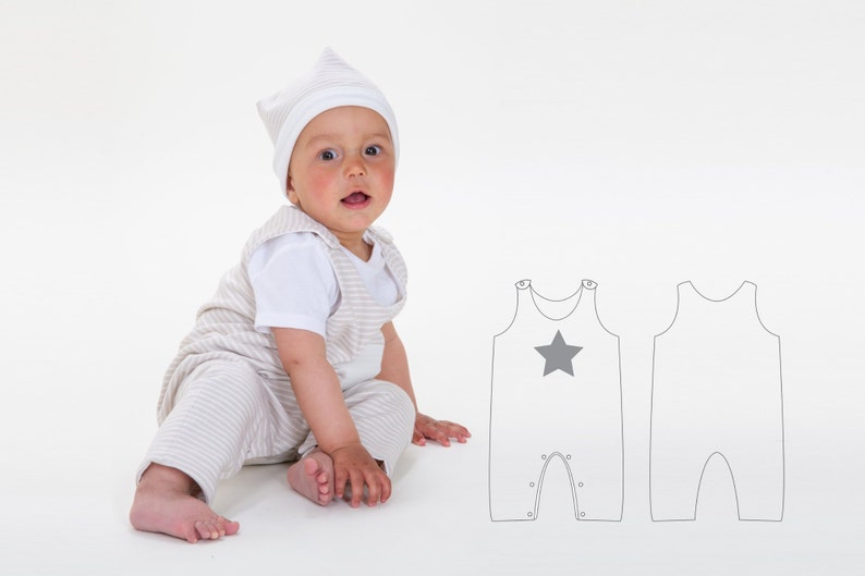 Schnittmuster Set, Baby Strampler und Mütze Größen 56-98 von Patternforkids Bild 1