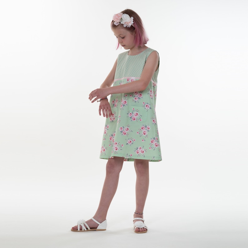 Mädchen Kleid in A-Linien mit verdecktem Reißverschluss Tasche und Zierband GEMMA Größen 92-158 Schnittmuster pdf von Patternforkids Bild 10