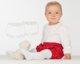 Wykrój krawiecki ELISA spodnie haremowe PDF Spodnie niemowlęce z elastycznymi ściągaczami rozmiary 50/56-98/104