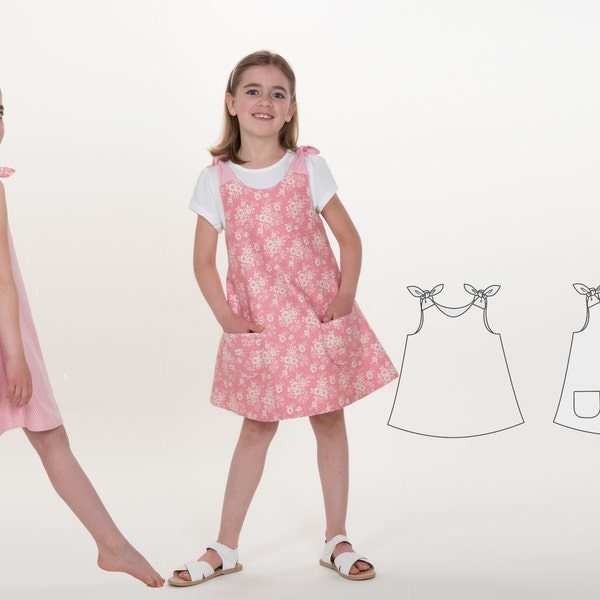 Girls pinafore/A dress in 3 variations, sizes 6m-11 y sewing pattern ebook pdf. von Patternforkids