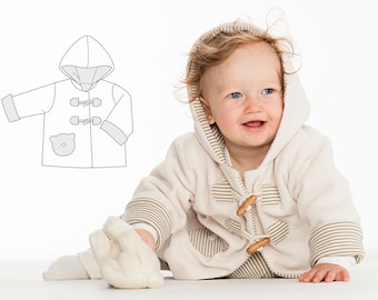 Baby und Kinder Jacke Duffle Coat Schnittmuster pdf,  Warm gefüttert und mit Kapuze für Junge + Mädchen BRIO von Patternforkids