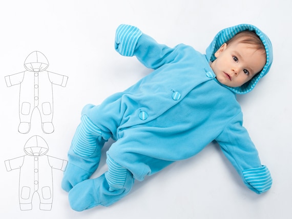 Mono para bebe con capucha calido forro con pies y punos. Patron de costura pijama mono DORIAN de Patternforkids. Libro electronico Etsy Mexico