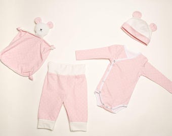 Baby Layette Pattern CIELO – Wrap Bodysuit, Pants, Hat & Soft Toy PDF Set 0m–3y
